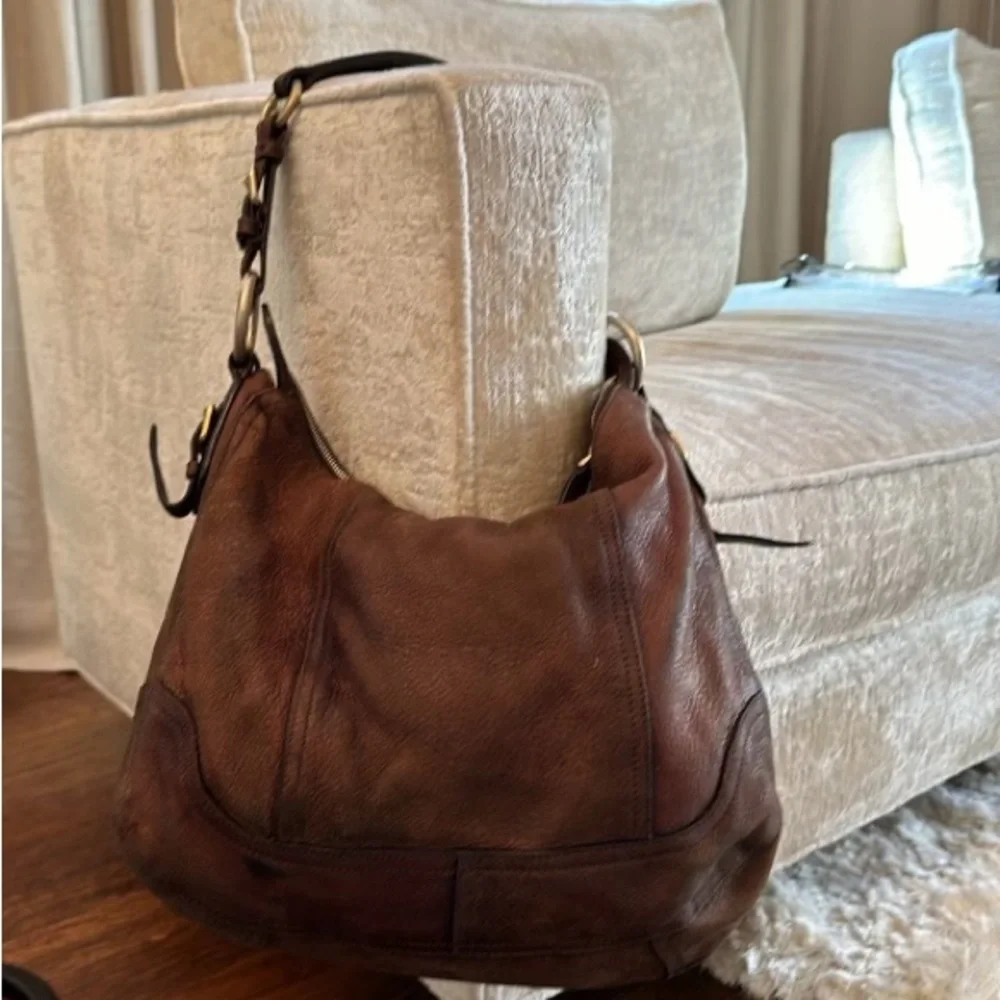 Prada Brown Leather Hobo Bag with Gold Hardware - Picture 2 of 3